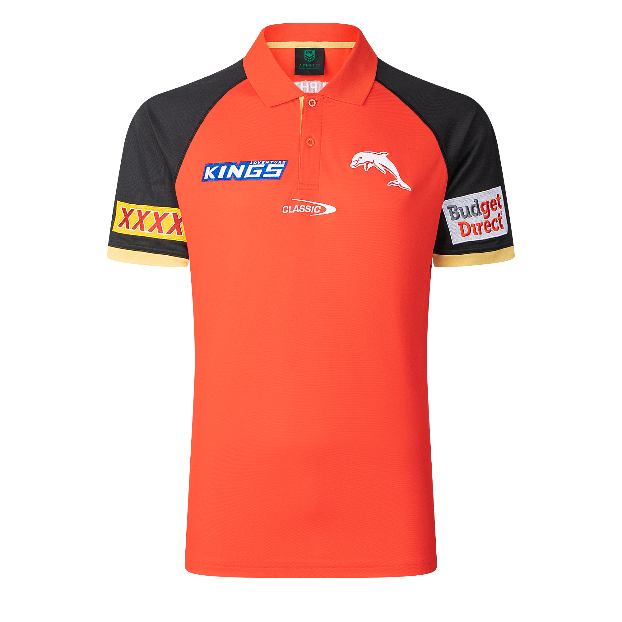 NRL Dolphins 2025 Red Players Media Polo Shirt
