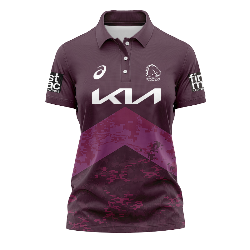 Women's NRL Brisbane Broncos 2024 Maroon Training Polo Shirt
