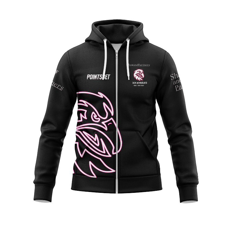 NRL Manly Warringah Sea Eagles 2024 Black Warm Up Zipper Hoodie
