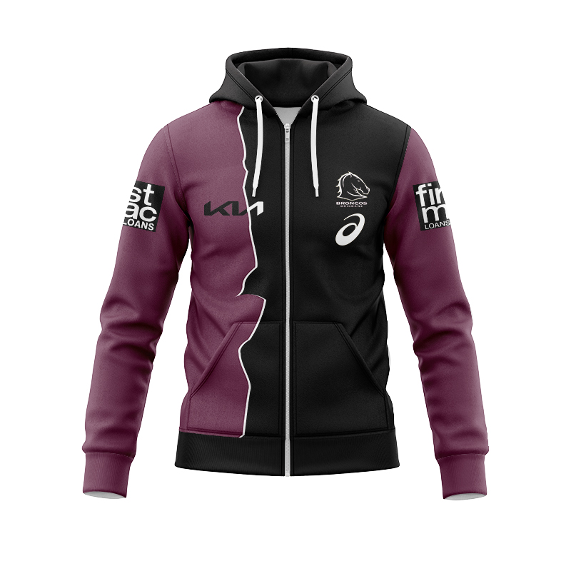 NRL Brisbane Broncos 2024 Training Mix Zipper Hoodie