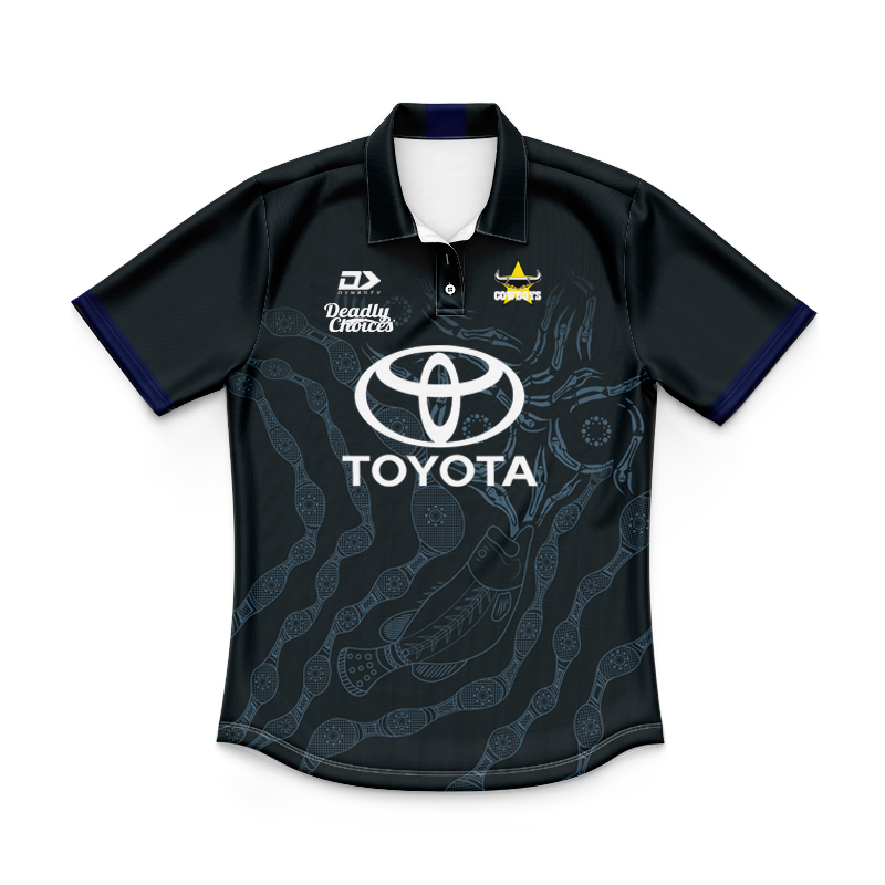 Kid's NRL North Queensland Cowboys 2024 Indigenous Dark Polo Shirt