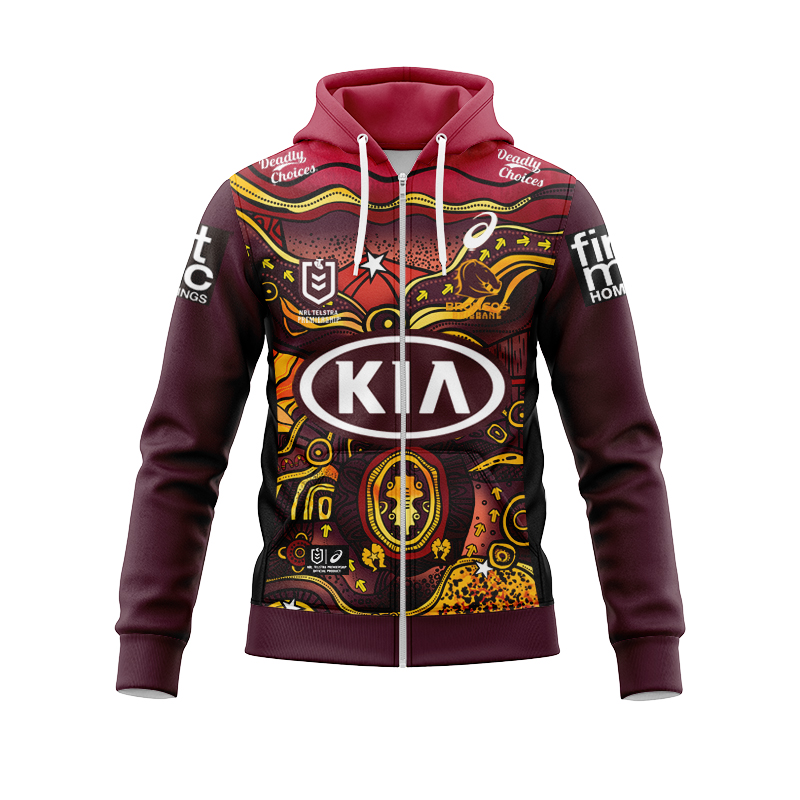 NRL Brisbane Broncos 2021 Indigenous Zipper Hoodie
