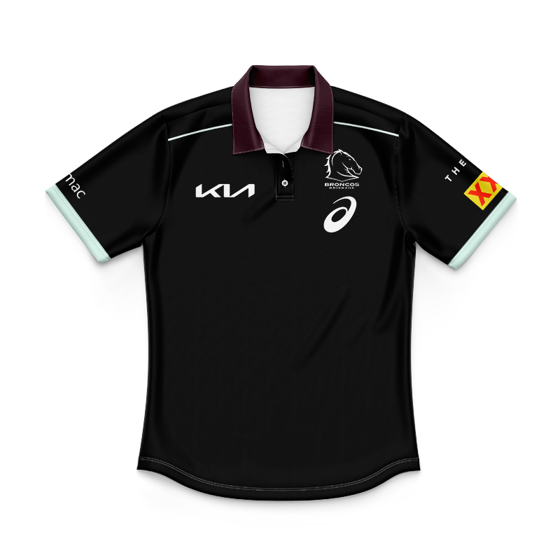 Kid's NRL Brisbane Broncos 2025 Black Team Polo Shirt