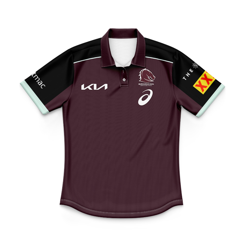 Kid's NRL Brisbane Broncos 2025 Maroon Training Polo Shirt