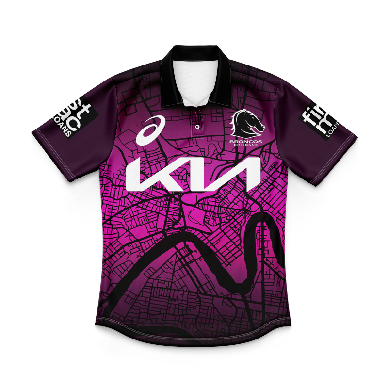 Kid's NRL Brisbane Broncos 2024 Black Training Polo Shirt