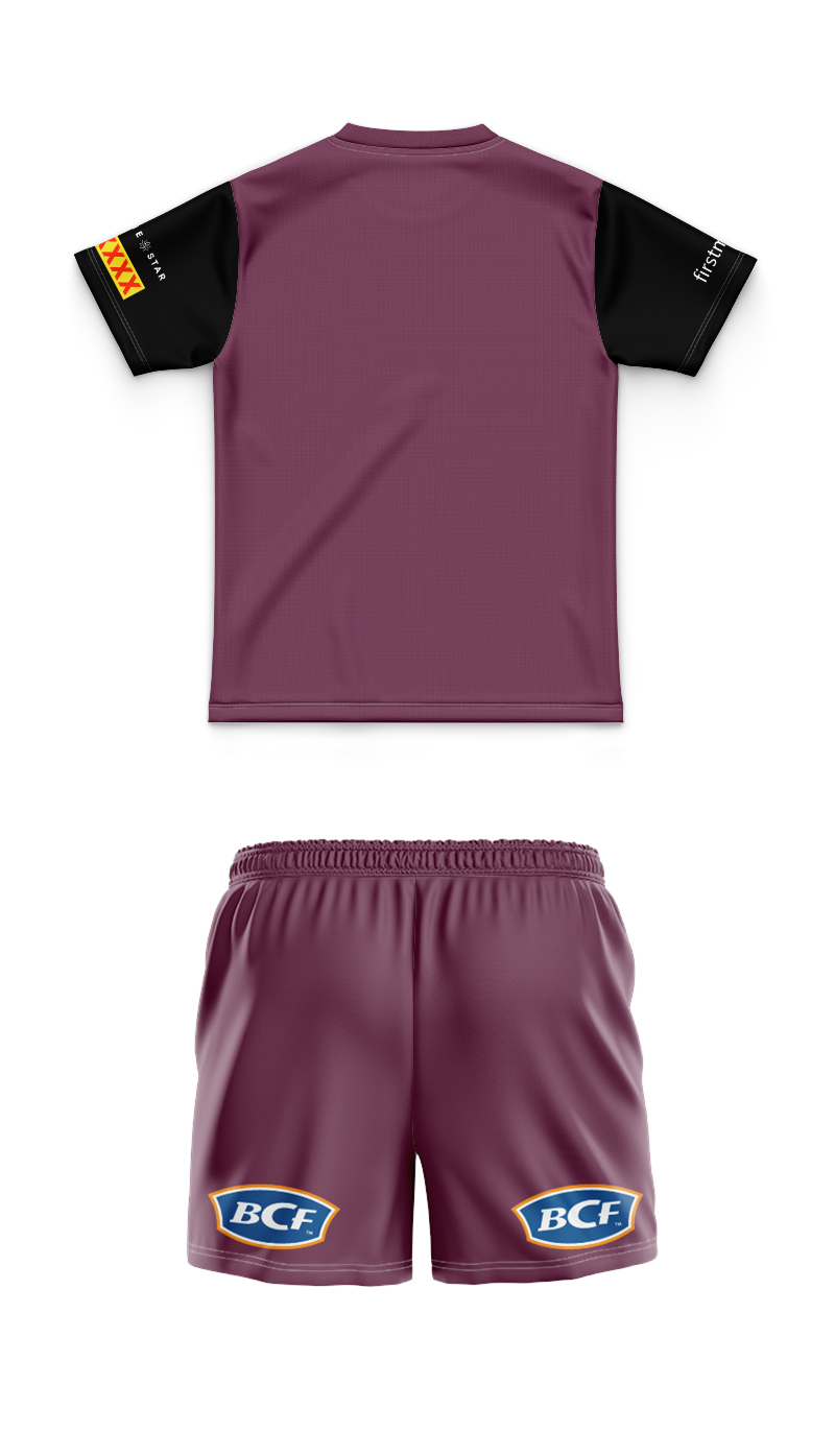 Kid's NRL Brisbane Broncos 2024 Maroon Training Jersey+Shorts