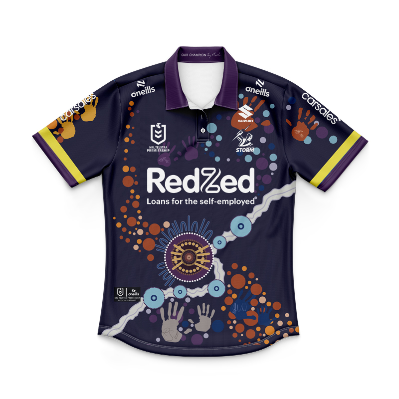 Kid's NRL Melbourne Storm 2024 Indigenous Polo Shirt