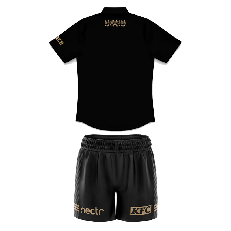 Kid's NRL Penrith Panthers 2025 Black Retro Polo Training Jersey+Shorts