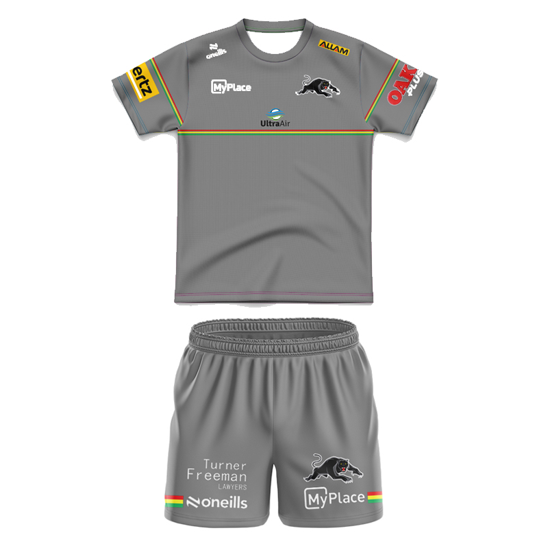 Kid's NRL Penrith Panthers 2025 Grey Media Jersey+Shorts