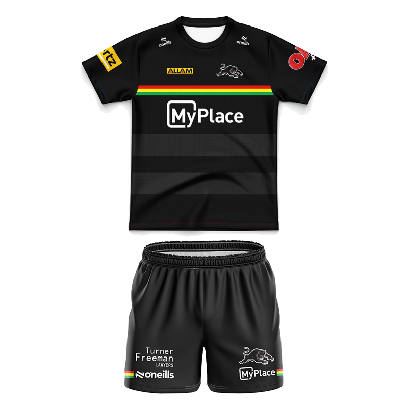 Kid's NRL Penrith Panthers 2025 Black Training Jersey+Shorts
