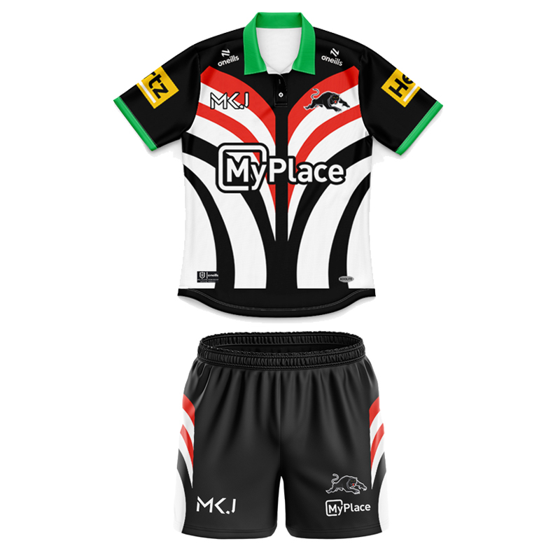 Kid's NRL Penrith Panthers 2025 Warm UP Polo Jersey+Shorts