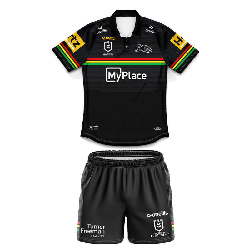 Kid's NRL Penrith Panthers 2025 Home Polo Jersey+Shorts