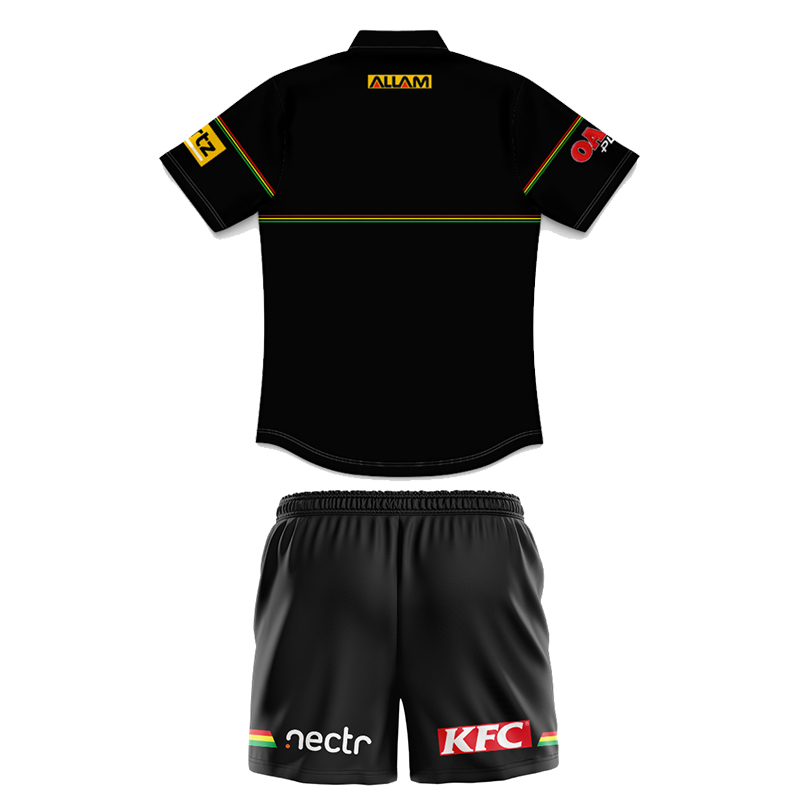 Kid's NRL Penrith Panthers 2025 Black Media Polo Jersey+Shorts