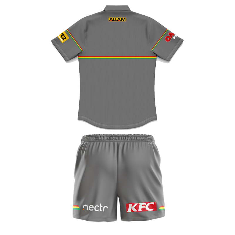 Kid's NRL Penrith Panthers 2025 Grey Media Polo Jersey+Shorts