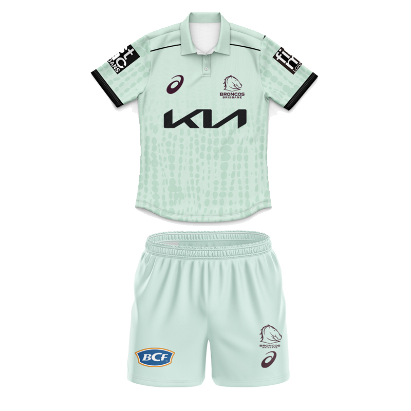 Kid's NRL Brisbane Broncos 2025 Mint Polo Jersey+Shorts