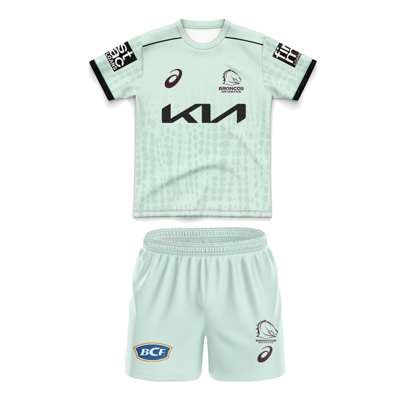Kid's NRL Brisbane Broncos 2025 Mint Jersey+Shorts