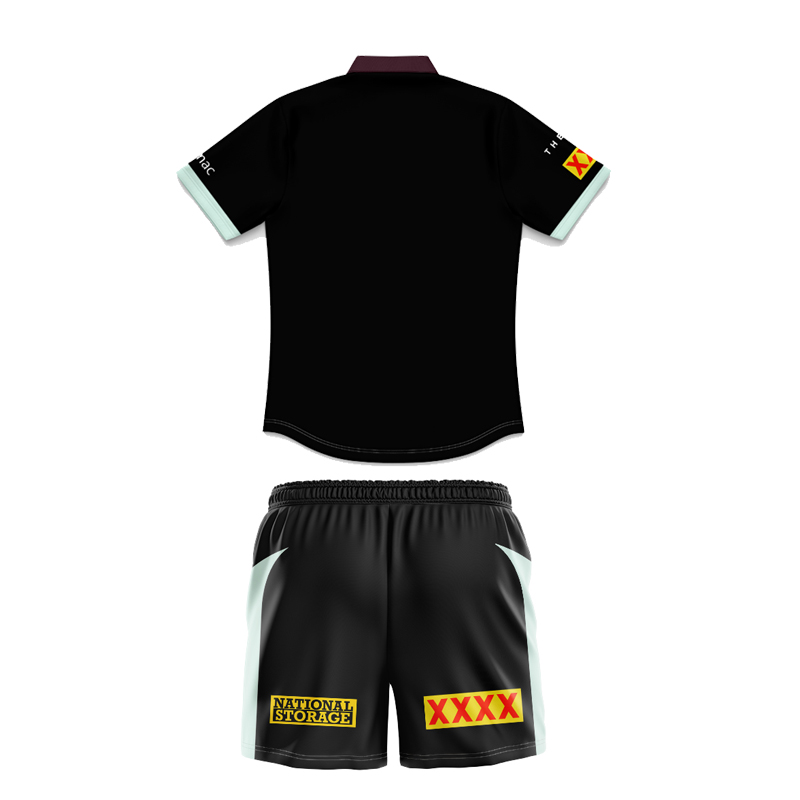 Kid's NRL Brisbane Broncos 2025 Black Team Polo Jersey+Shorts
