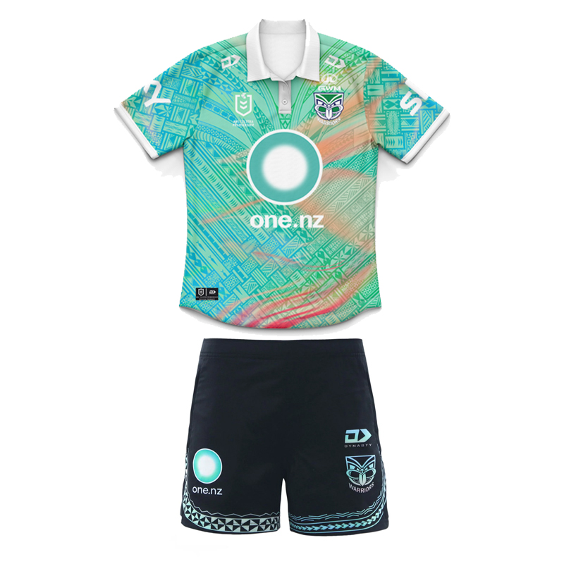 Kid's NRL New Zealand Warriors 2025 Dynasty Pasifika Polo Jersey+Shorts