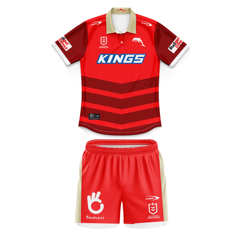 Kid's NRL Dolphins 2025 Home Polo Jersey+Shorts