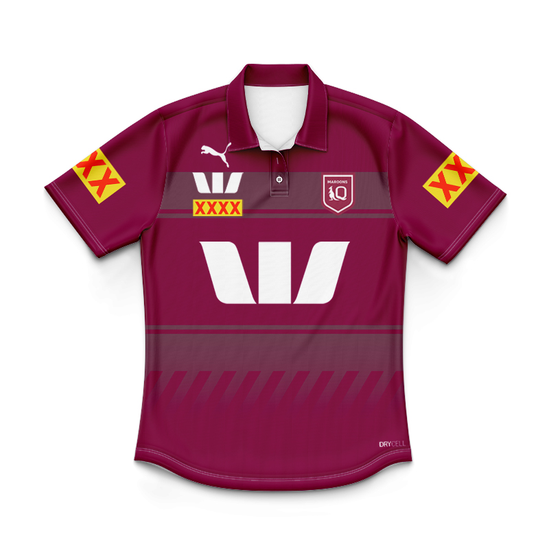Kid's NRL QLD Maroons 2025 Home Training Polo Shirt