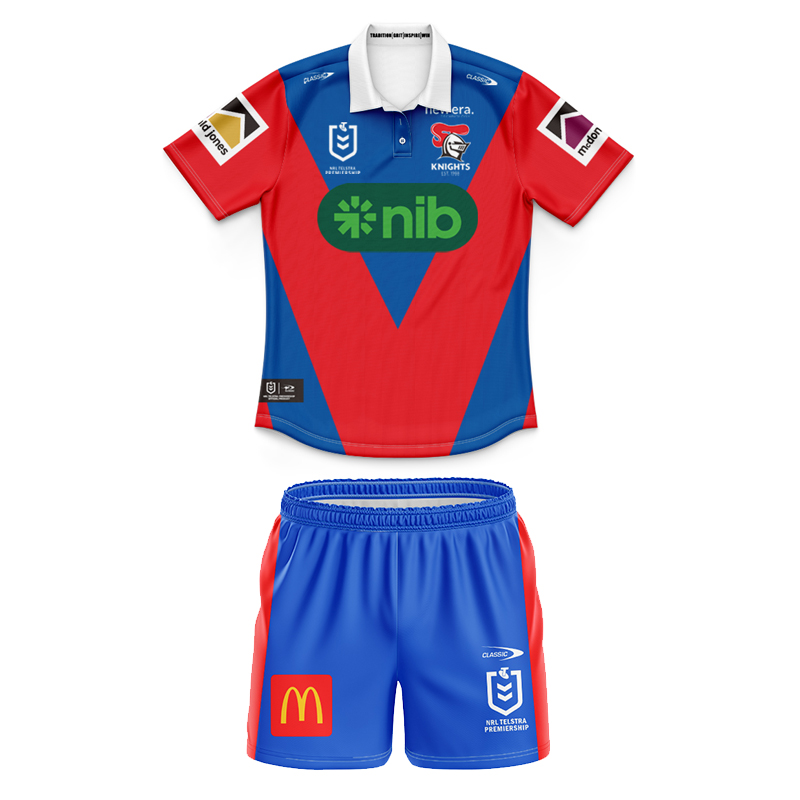 Kid's NRL Newcastle Knights 2025 Home Polo Jersey+Shorts