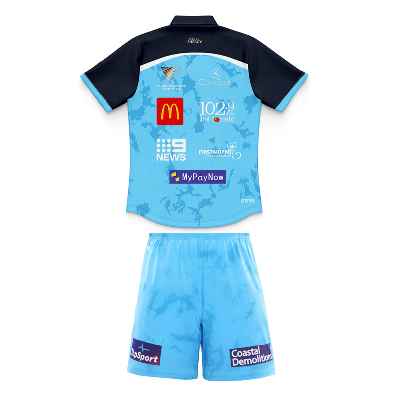 Kid's NRL Gold Coast Titans 2025 Cyan Training Polo Jersey+Shorts