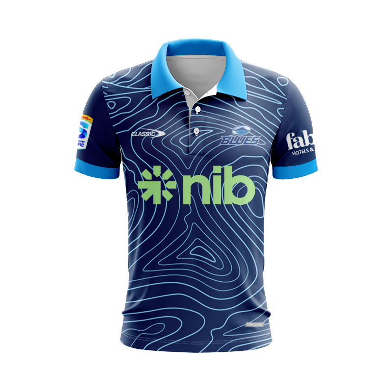 Auckland Blues Super Rugby 2025 Training Blue Polo Shirt