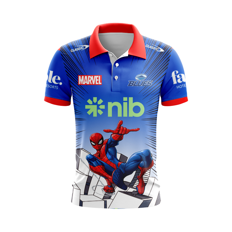 Auckland Blues Super Rugby 2025 Marvel Warm Up Polo Shirt