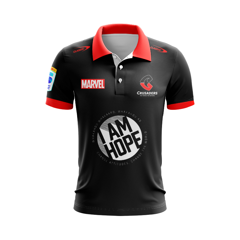 Canterbury Crusaders 2025 Iron Man Marvel Warm Up Polo Shirt