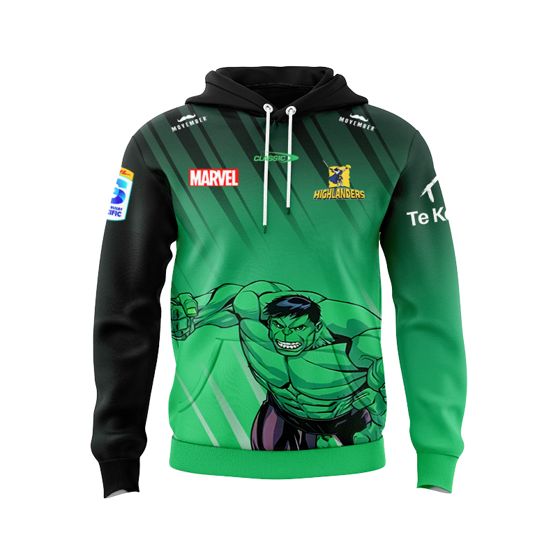 Otago Highlanders Marvel 2025 HULK Warm Up Sport Hoodie