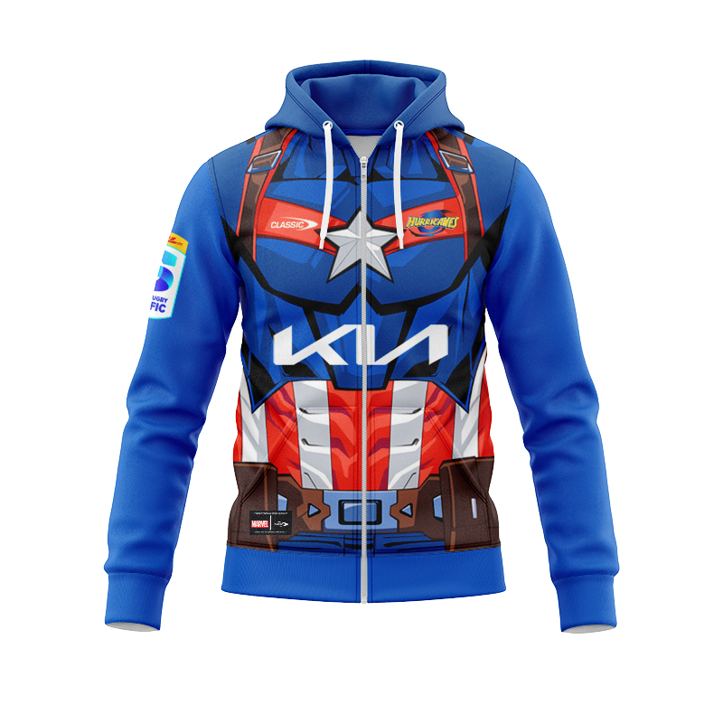 Wellington Hurricanes Super Rugby 2025 Marvel Captain America Zipper Hoodie