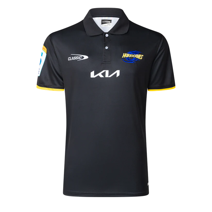 Wellington Hurricanes Super Rugby 2025 Black Training Polo Shirt