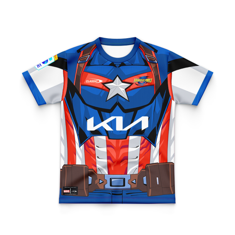 Kid's Wellington Hurricanes Super Rugby 2025 Marvel Captain America Jersey