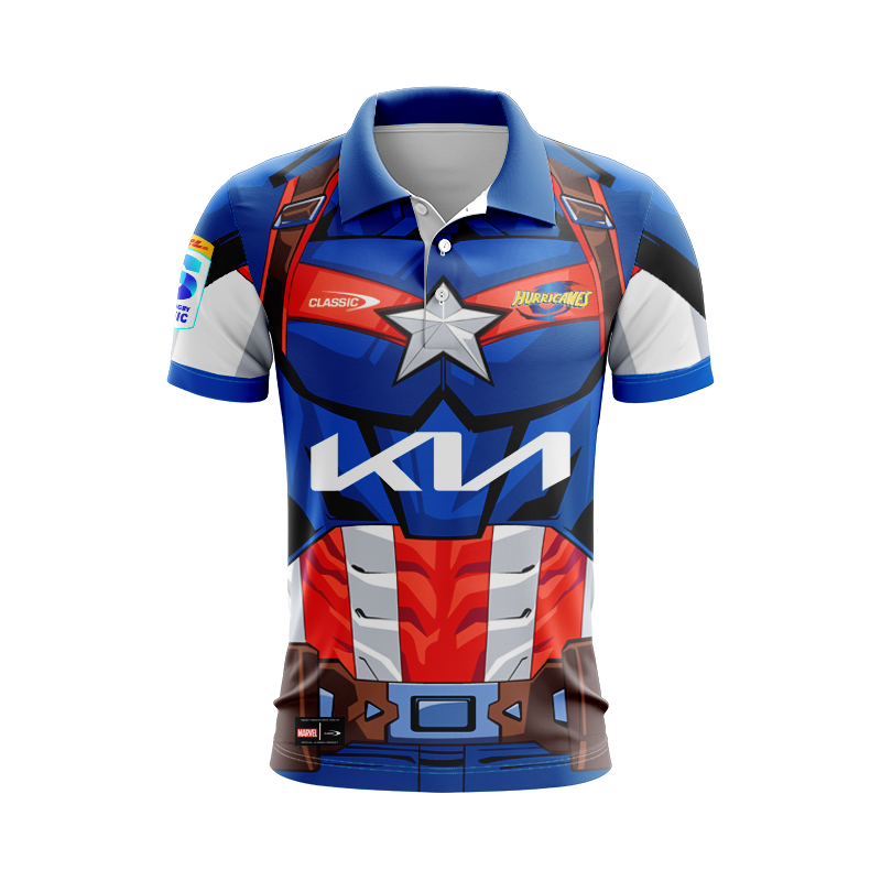 Wellington Hurricanes Super Rugby 2025 Marvel Captain America Polo Shirt