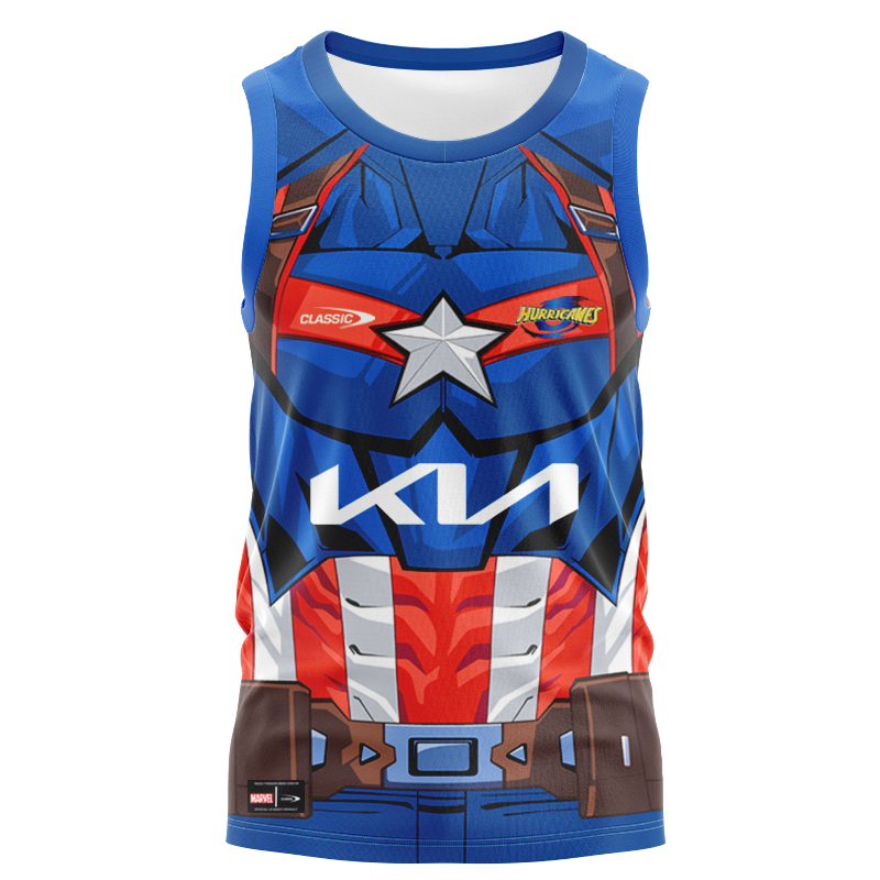 Wellington Hurricanes Super Rugby 2025 Marvel Captain America Singlet