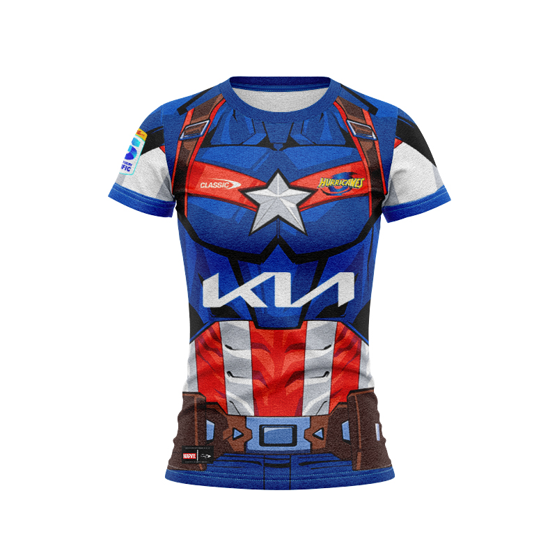 Women's Wellington Hurricanes Super Rugby 2025 Marvel Captain America Jersey
