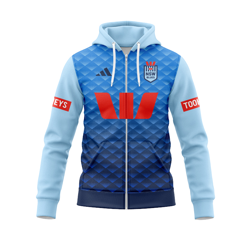 NRL NSW Blues 2025 Sky Blue Performance Zipper Hoodie