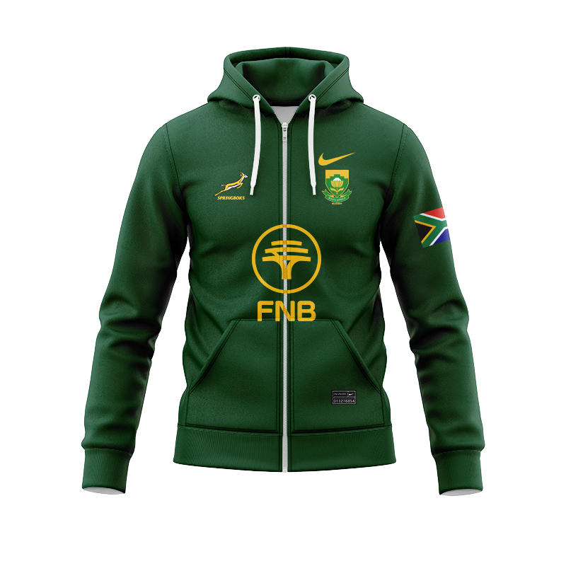 South Africa Springboks Home 2025 Green Stadium Zipper Hoodie