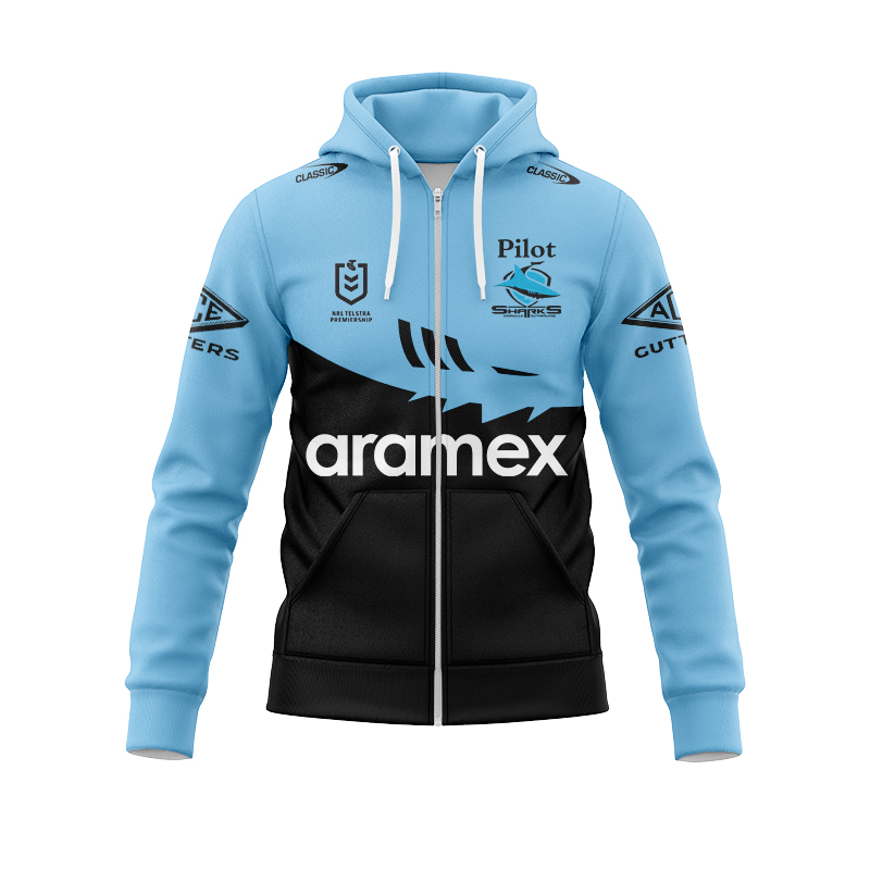 NRL Cronulla-Sutherland Sharks 2025 Sky/Blk Training Zipper Hoodie