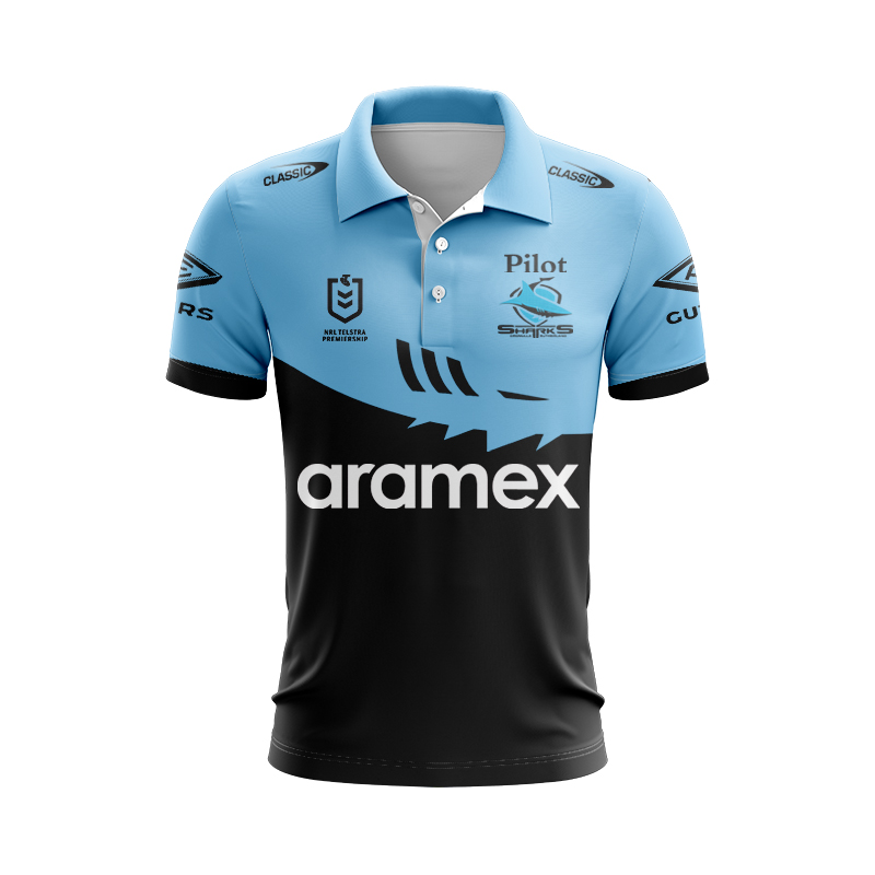 NRL Cronulla-Sutherland Sharks 2025 Sky/Blk Training Polo Shirt