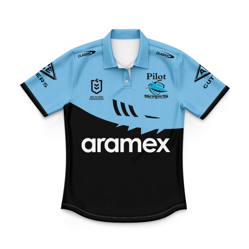 Kid's NRL Cronulla-Sutherland Sharks 2025 Sky/Blk Training Polo Jersey