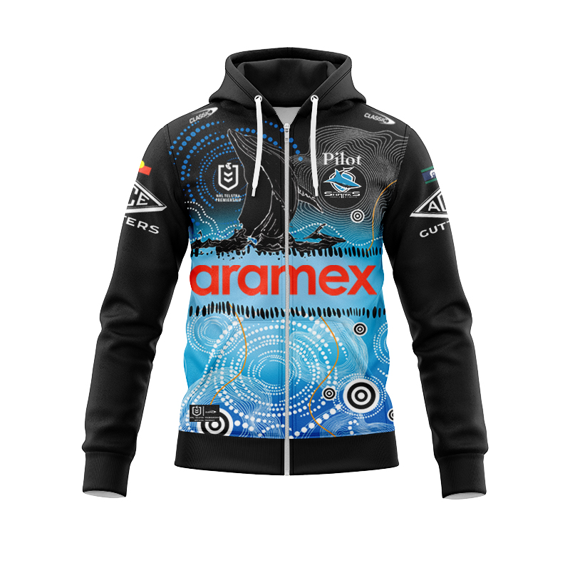 NRL Cronulla-Sutherland Sharks 2025 Indigenous Zipper Hoodie