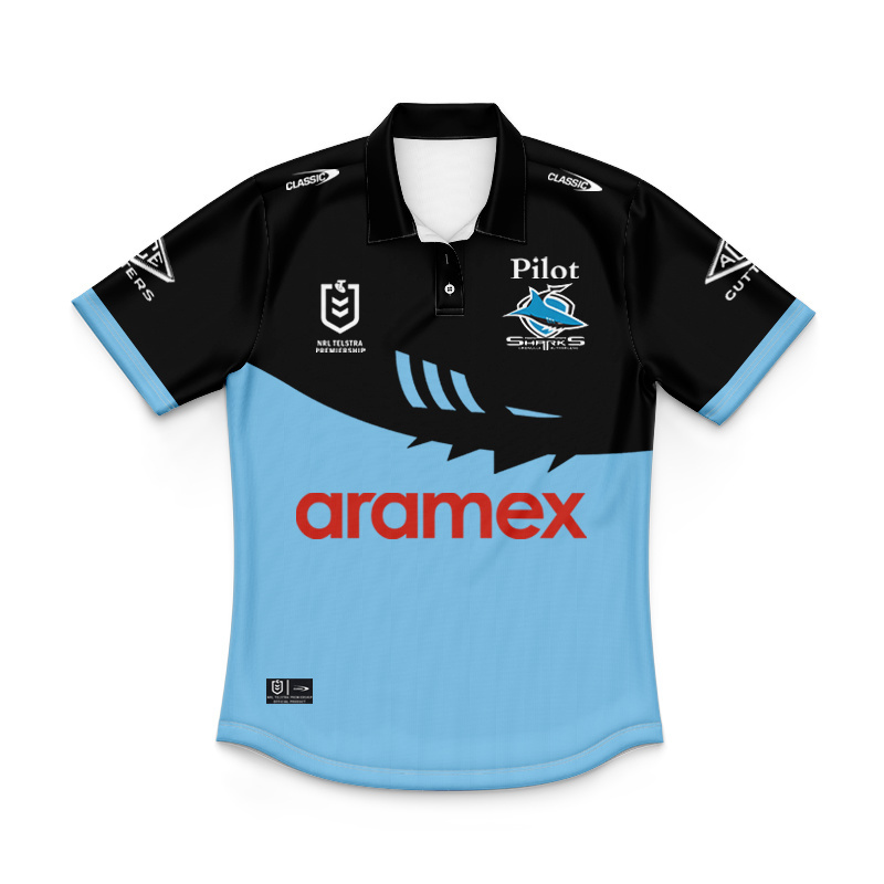 Kid's NRL Cronulla-Sutherland Sharks 2025 Sky/Blk Training Polo Jersey
