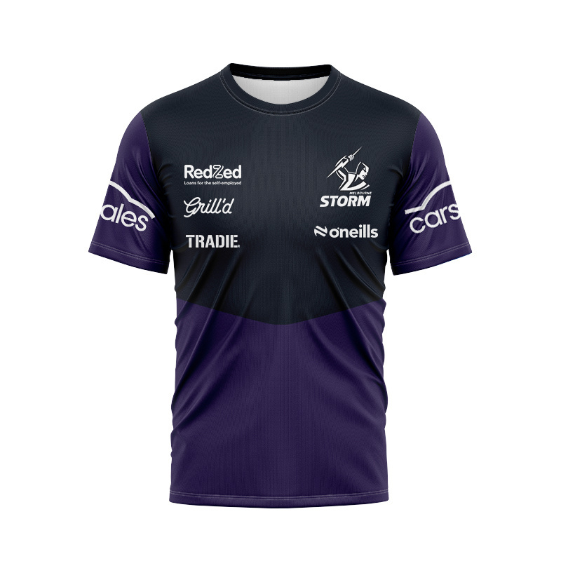 NRL Melbourne Storm 2025 Media Black Purple Tee