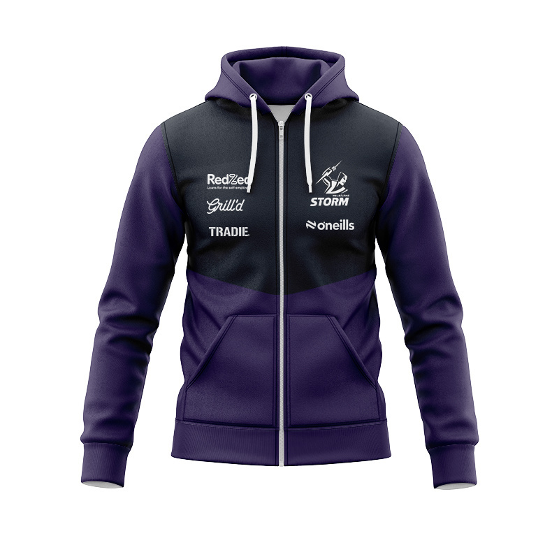 NRL Melbourne Storm 2025 Media Black Purple Zipper Hoodie