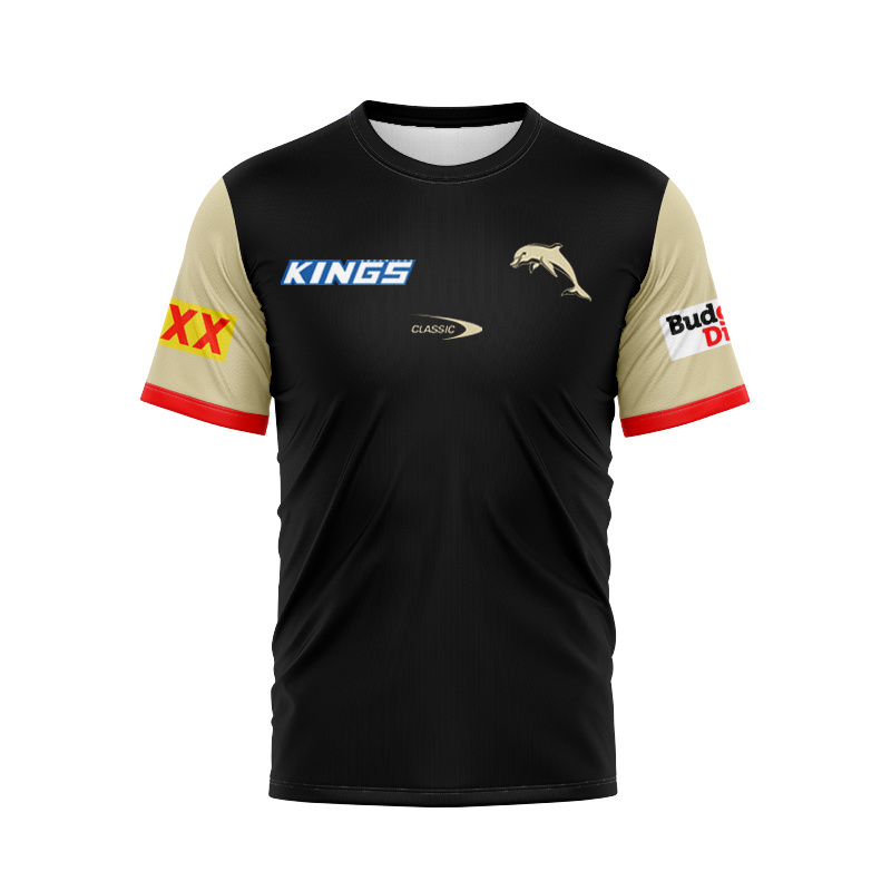 NRL Dolphins 2025 Black Players Media Tee