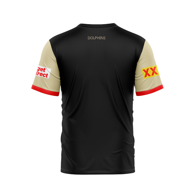 NRL Dolphins 2025 Black Players Media Tee