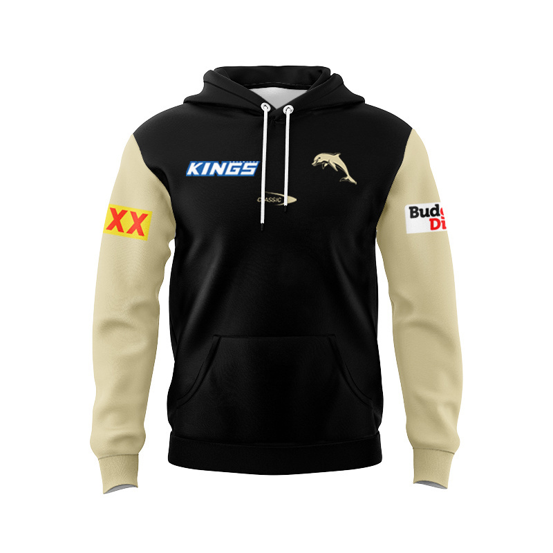 NRL Dolphins 2025 Black Players Media Sport Hoodie