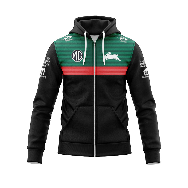 NRL South Sydney Rabbitohs 2025 Black Players Zipper Hoodie