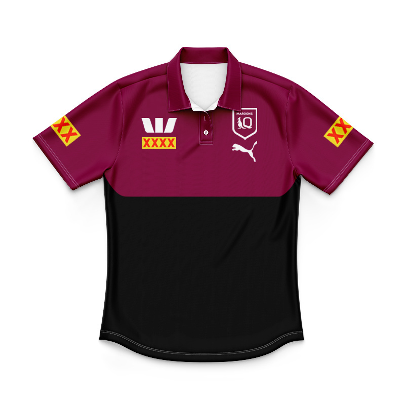 Kid's QLD Maroons 2025 Training Team Black Polo Jersey